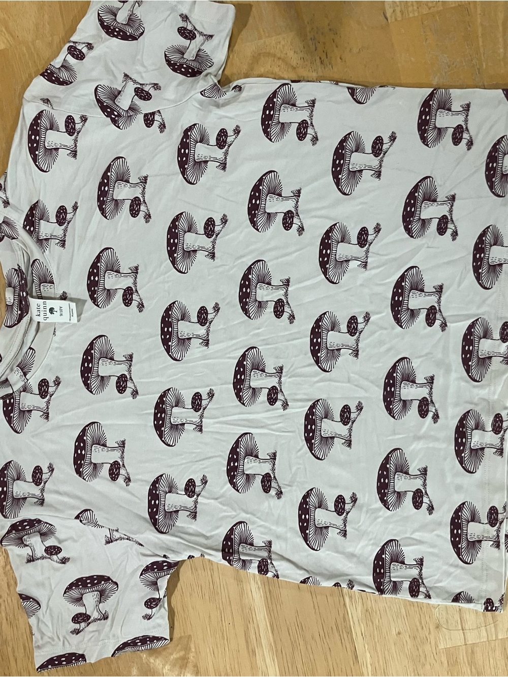 kate quinn White Short Sleeve Tee with Maroon Mushroom Print